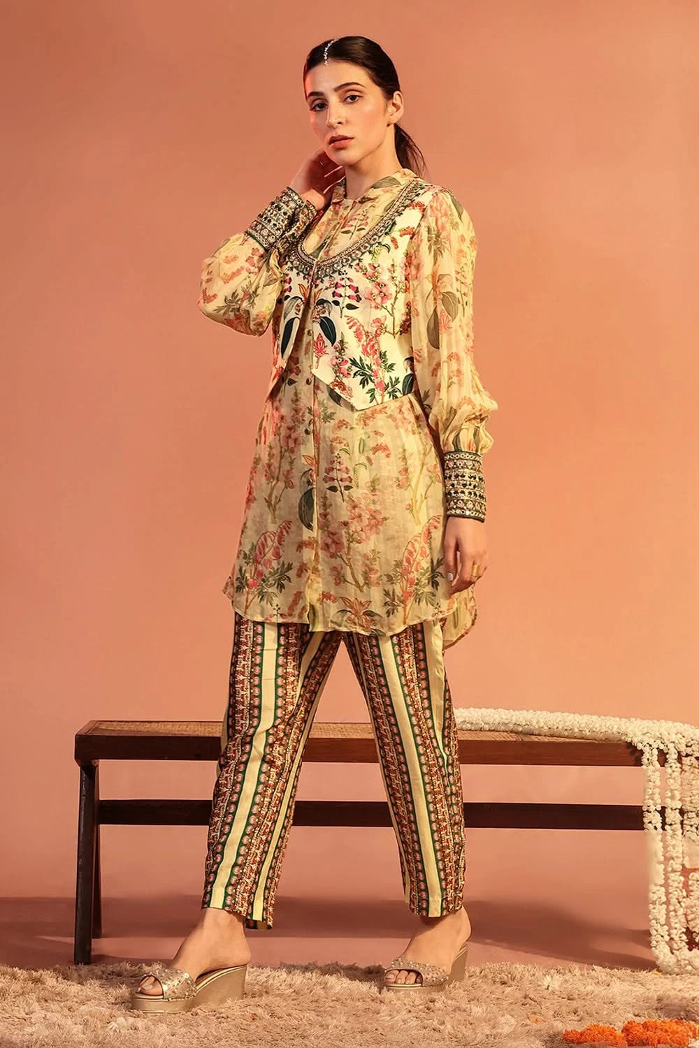 Tamaya Embroidered Cream Kurta Set With Jacket