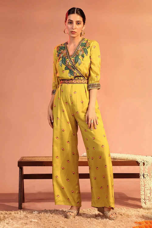 Tamaya Embellished Overlap Jumpsuit With Belt