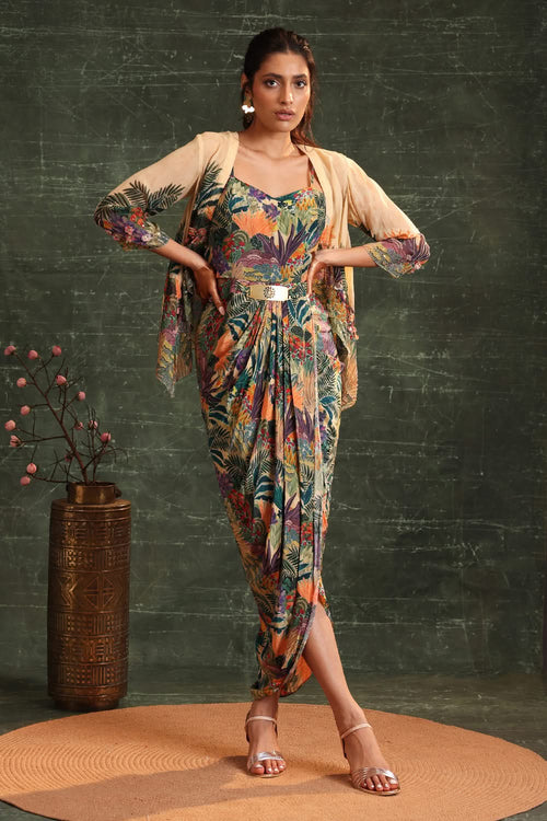 Kaira Embellished Drape Dress Set