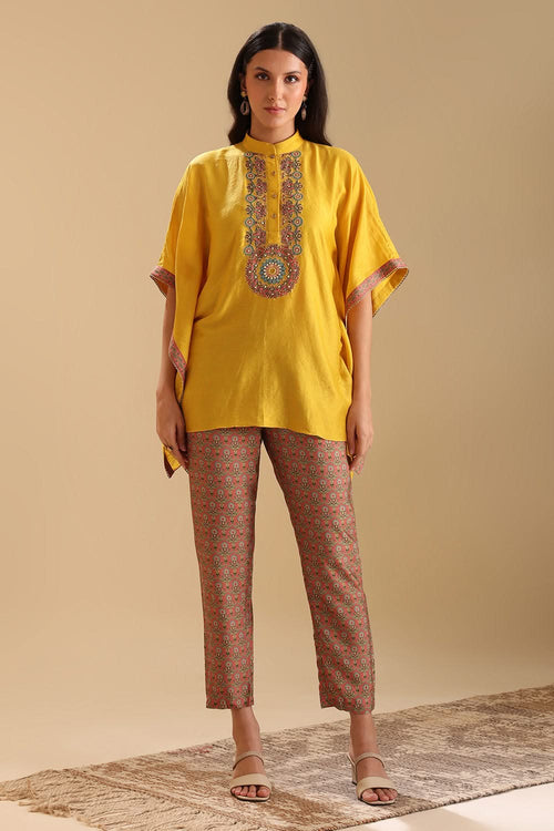 Eraya Embellished Yelow Kaftan Set