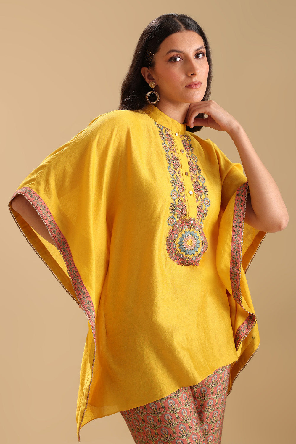 Eraya Embellished Yelow Kaftan Set