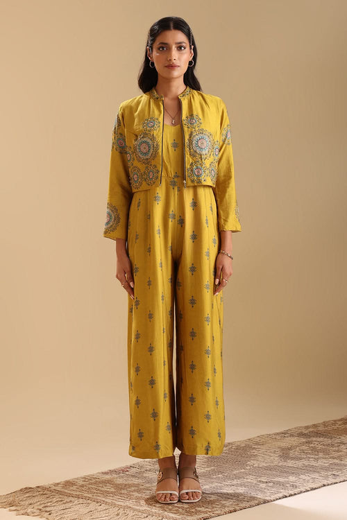 Eraya Emblished Yellow Jumpsuit Set