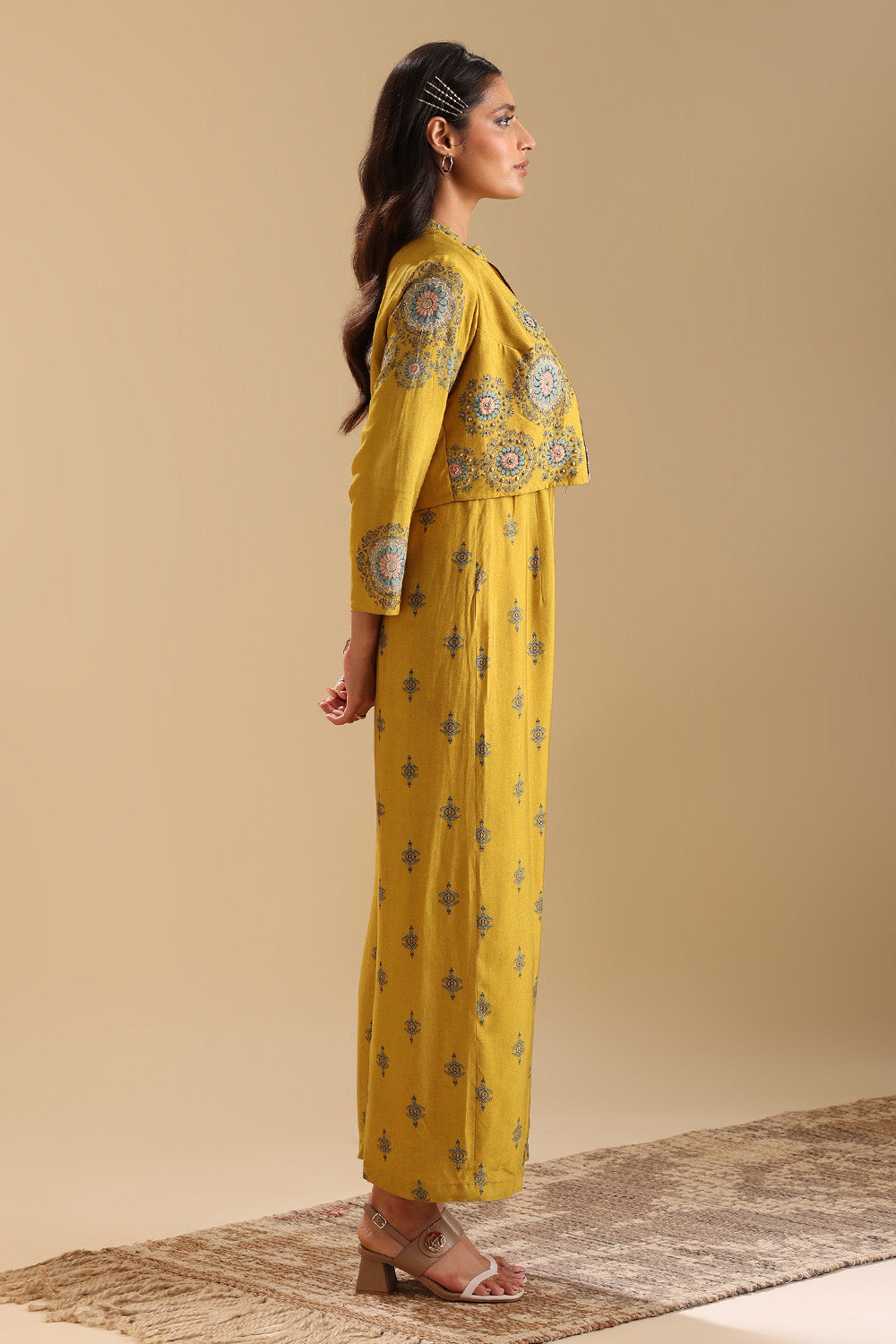 Eraya Emblished Yellow Jumpsuit Set