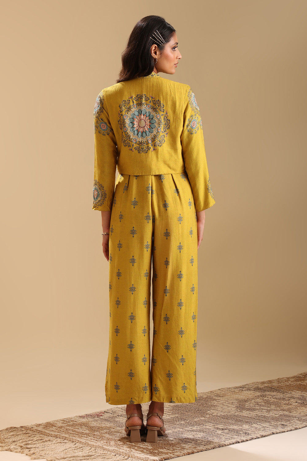 Eraya Emblished Yellow Jumpsuit Set