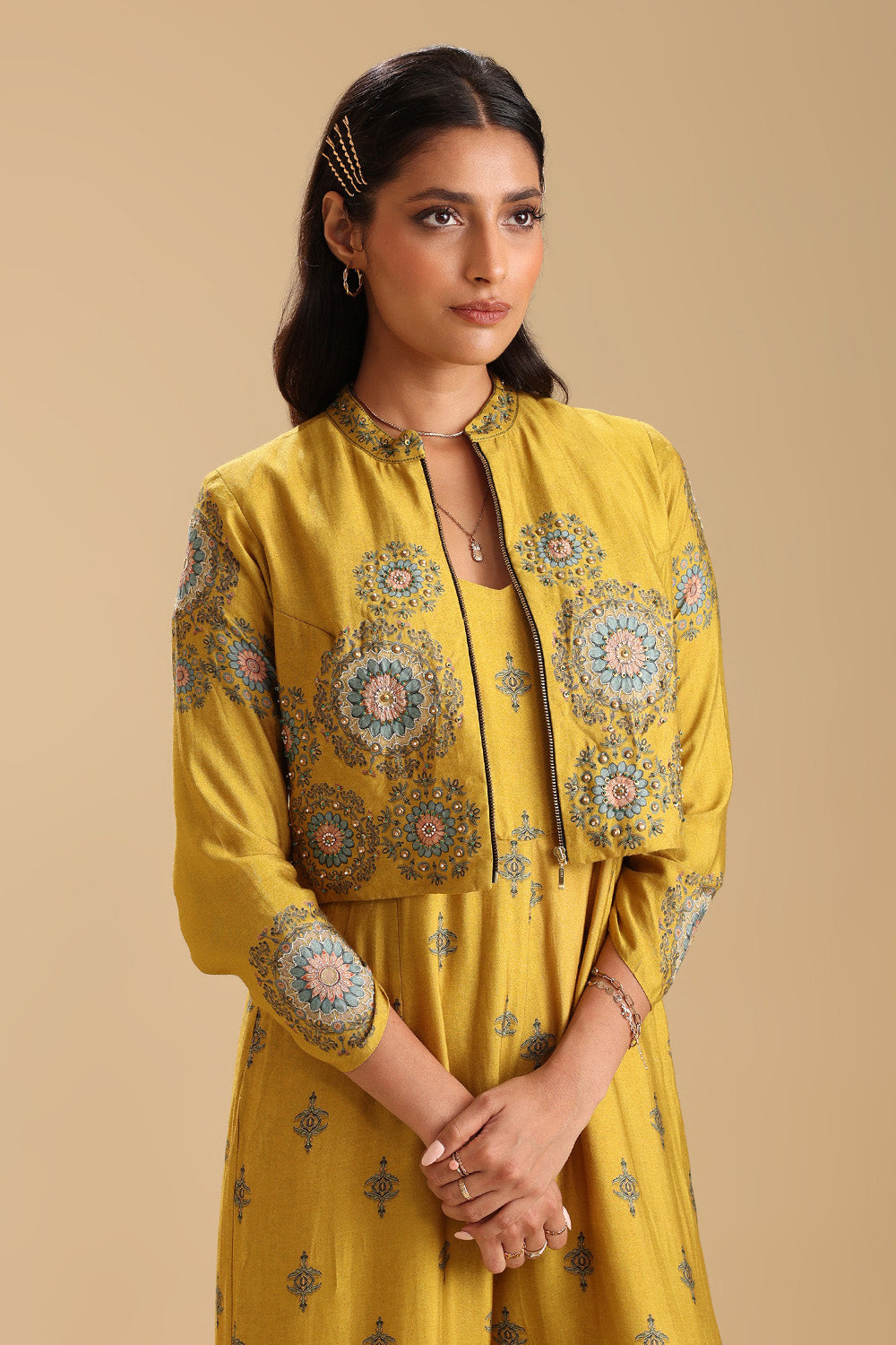 Eraya Emblished Yellow Jumpsuit Set