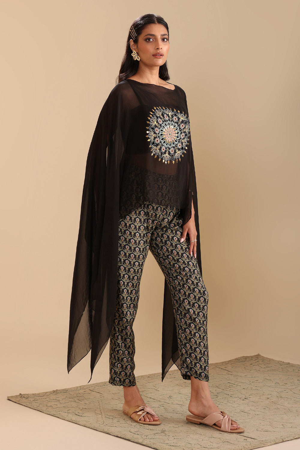 Eraya Printed Jumpsuit With Cape