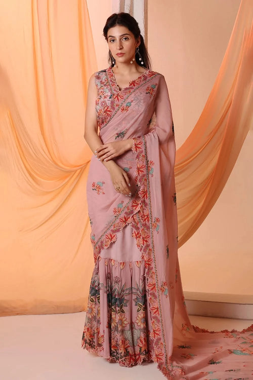 Aarani Embroidered Pre-Stitch Saree Set