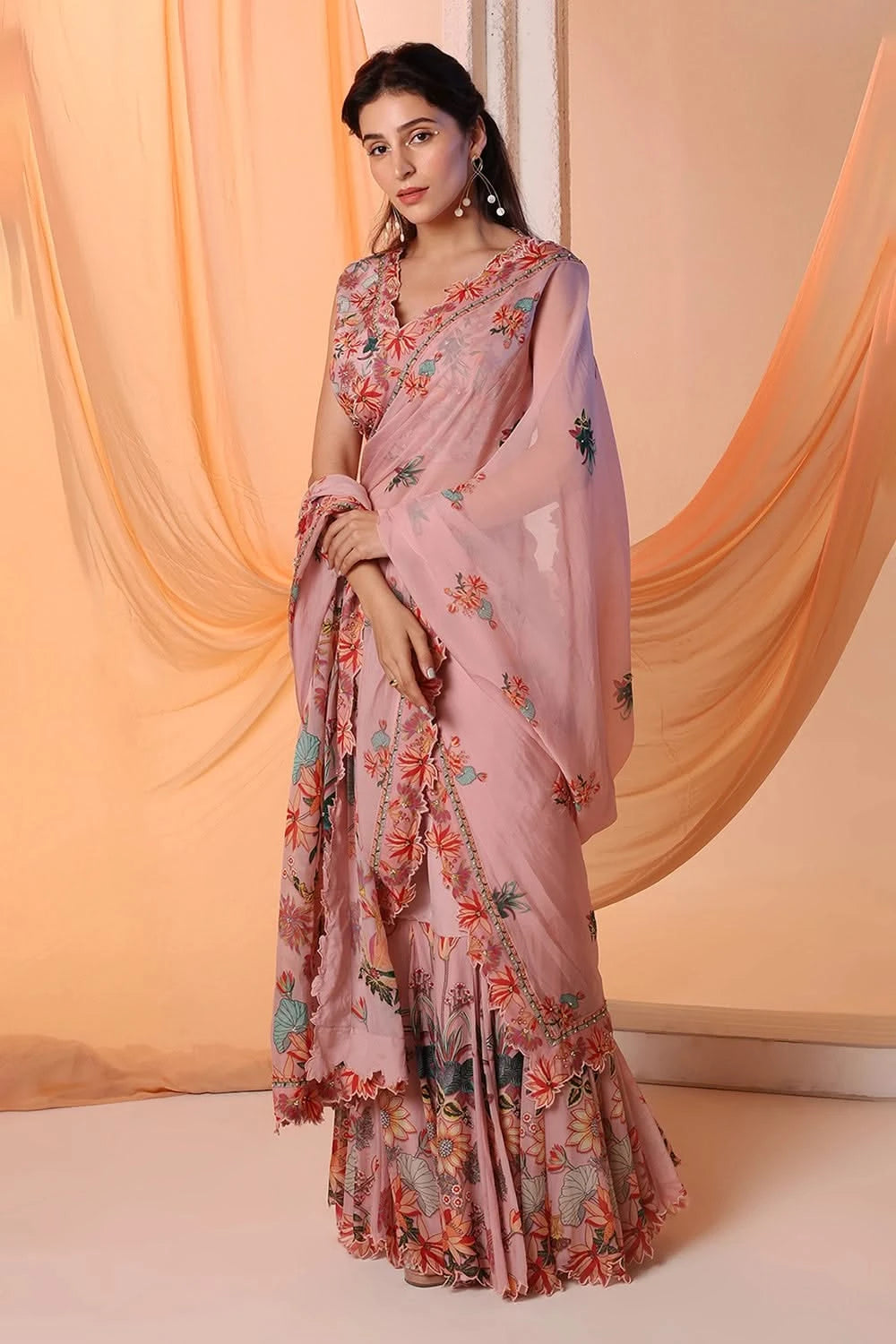 Aarani Embroidered Pre-Stitch Saree Set