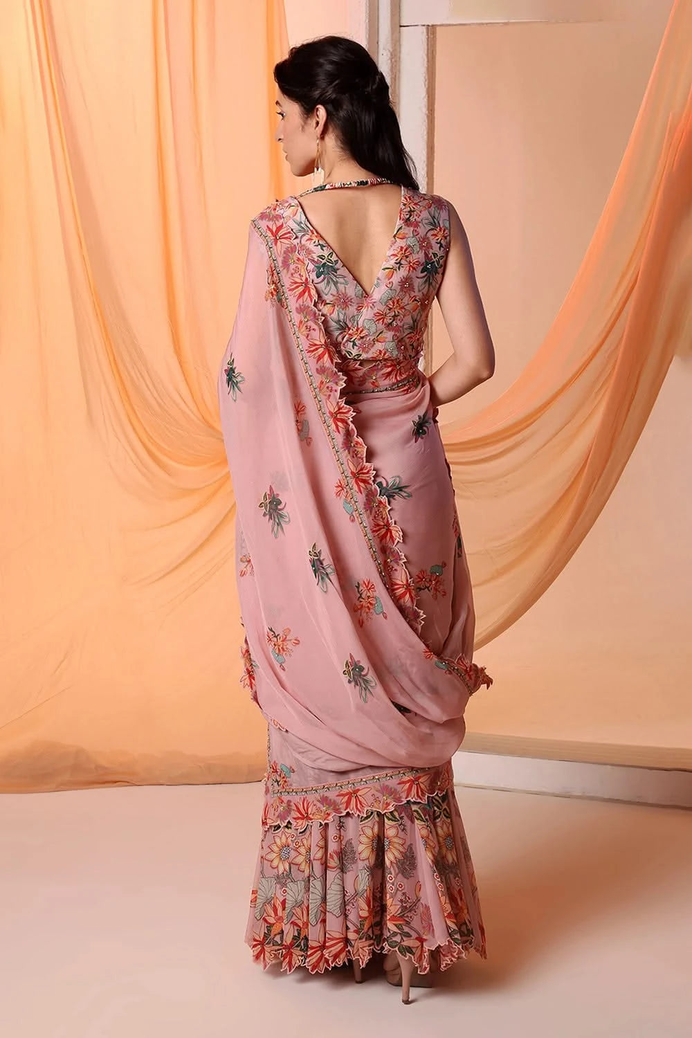 Aarani Embroidered Pre-Stitch Saree Set