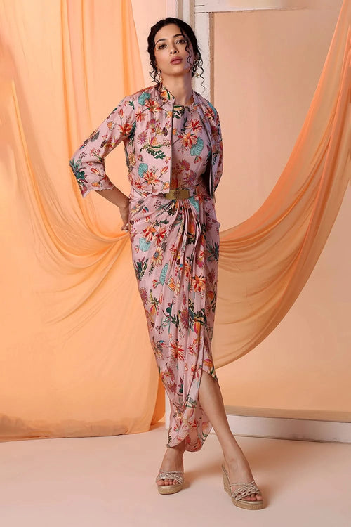Arani Printed Drape Dress Set