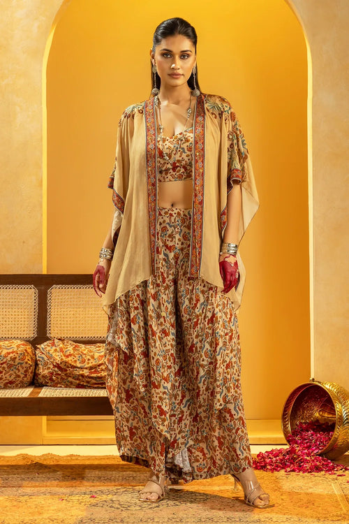 Rangtara Embellished Layered Pant Set with Cape