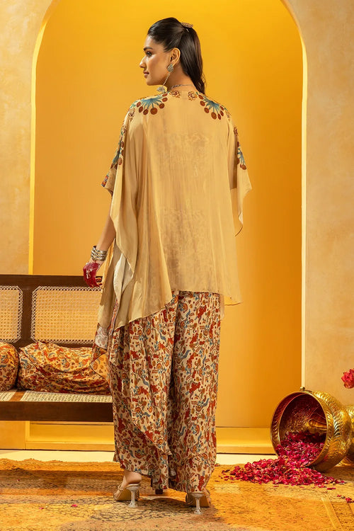 Rangtara Embellished Layered Pant Set with Cape