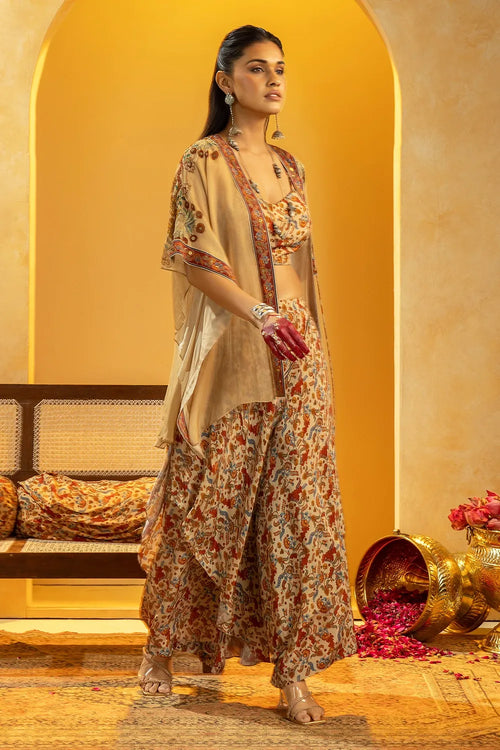 Rangtara Embellished Layered Pant Set with Cape
