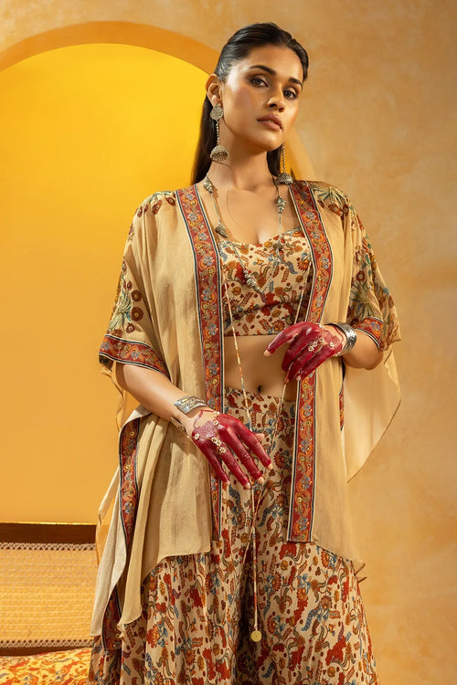 Rangtara Embellished Layered Pant Set with Cape