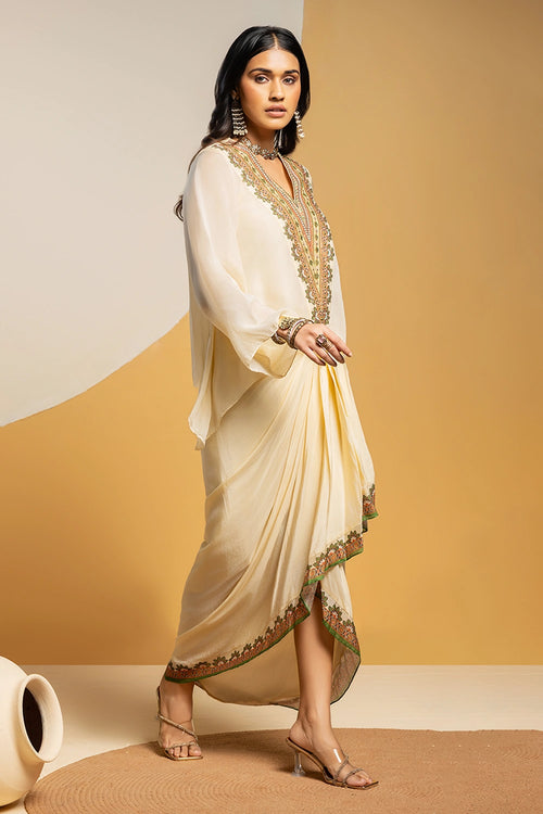 Taarani Embellished V-Neck Drape Skirt Set