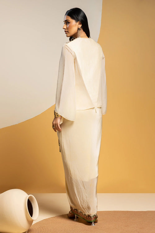 Taarani Embellished V-Neck Drape Skirt Set