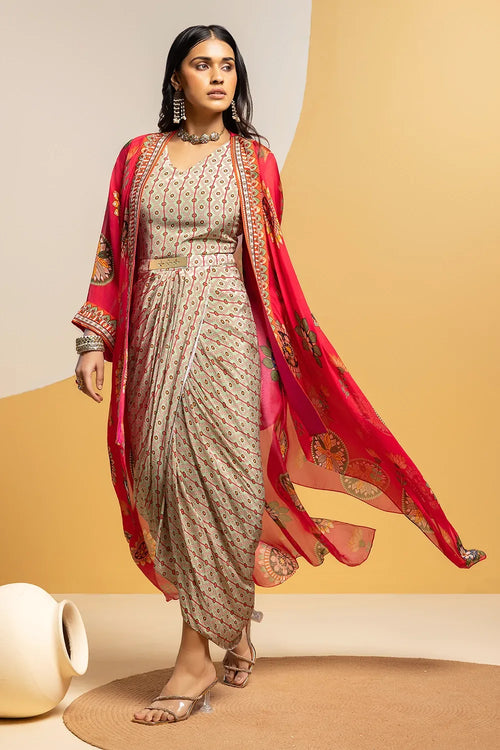 Taarani Embellished Drape Dress Set