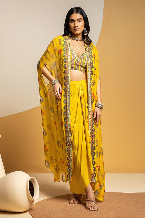 Taarani Embellished Drape Skirt Set with Long Cape