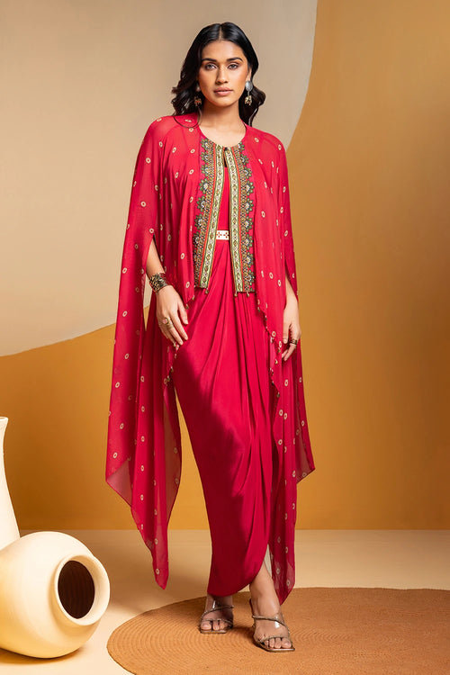 Taarani Drape Dress with Embroidered Cape