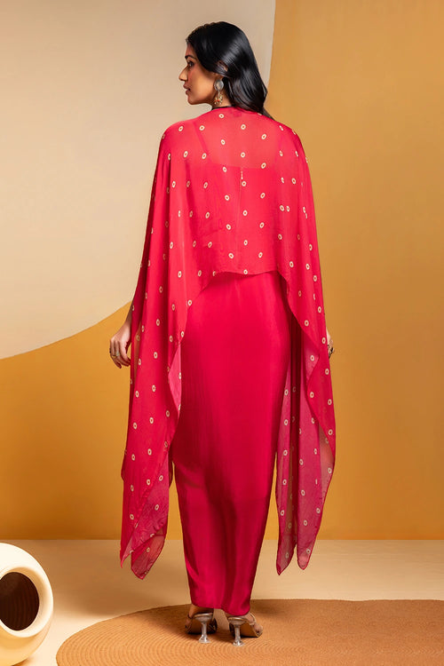 Taarani Drape Dress with Embroidered Cape