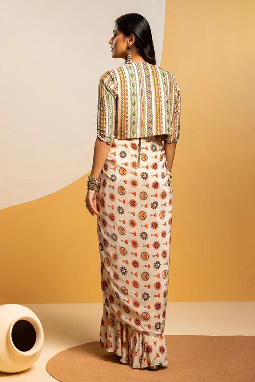 Taarani Embellished Long Drape Dress Set
