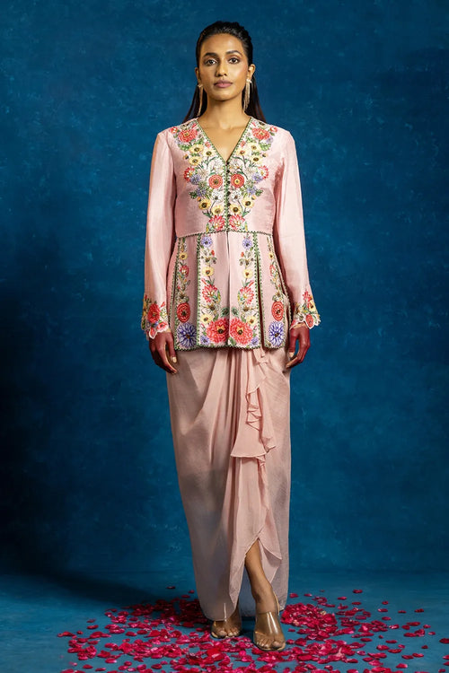 Baghira Embellished Panelled Top with Drape Skirt