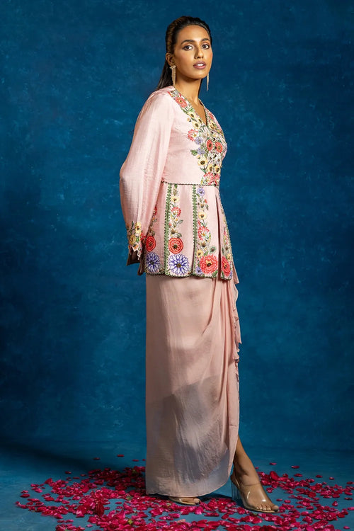 Baghira Embellished Panelled Top with Drape Skirt