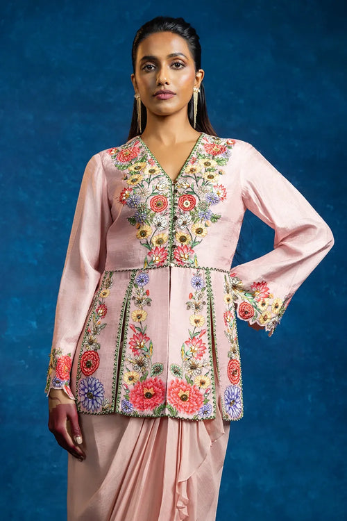 Baghira Embellished Panelled Top with Drape Skirt