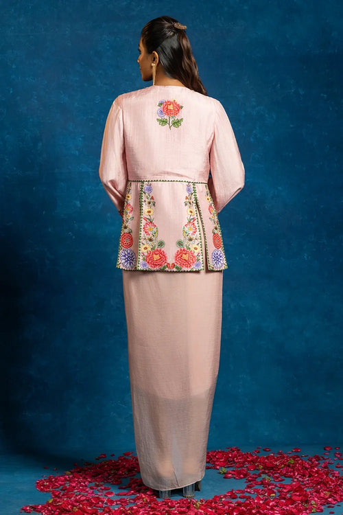 Baghira Embellished Panelled Top with Drape Skirt