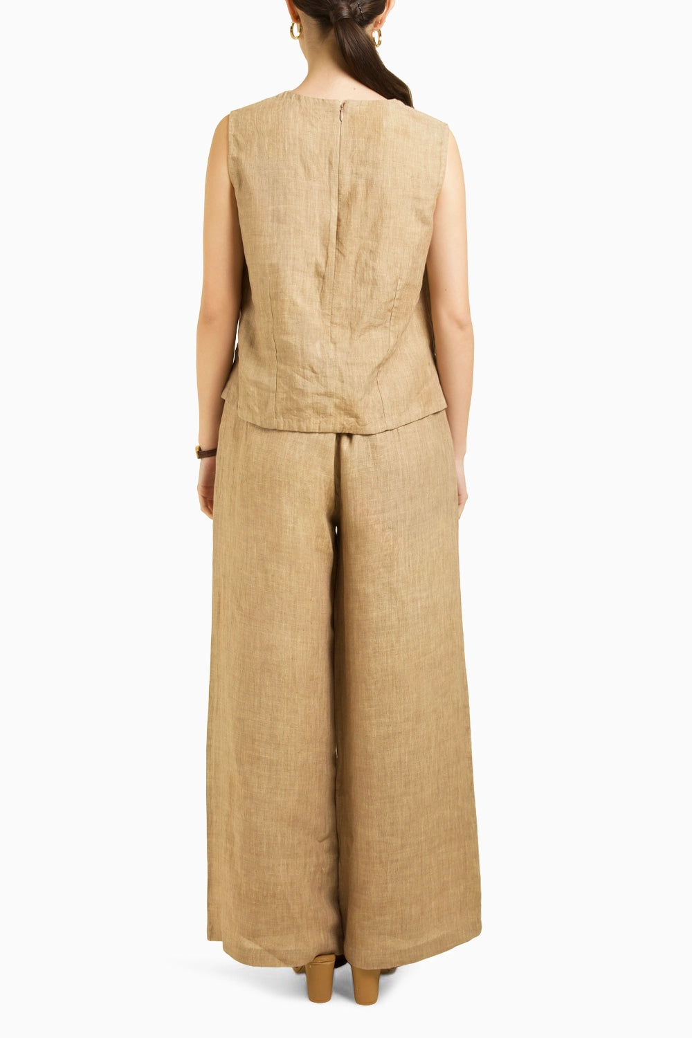 Linen Printed Jacket with Top and Flared Pant