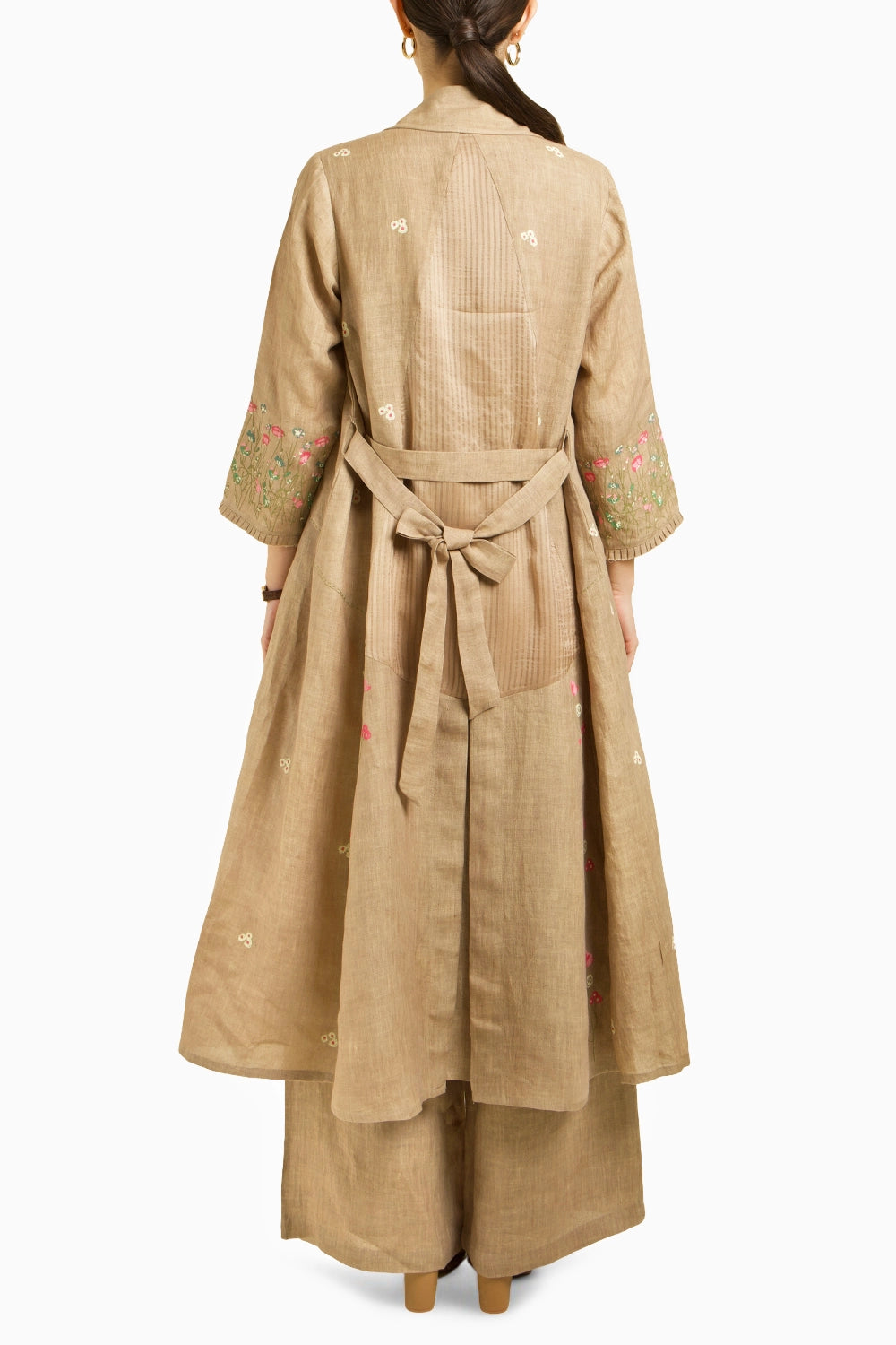 Linen Printed Jacket with Top and Flared Pant