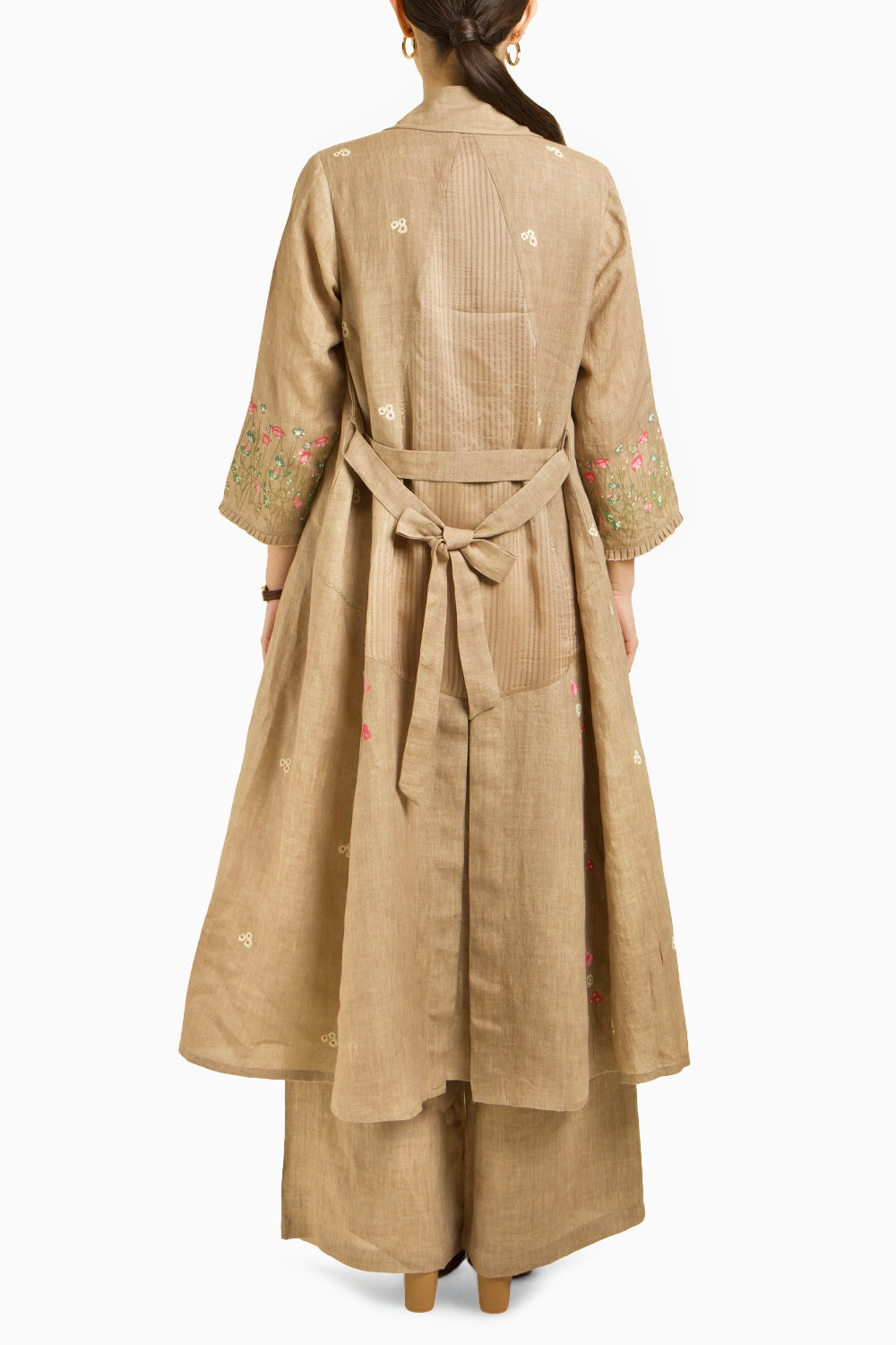 Linen Printed Jacket with Top and Flared Pant
