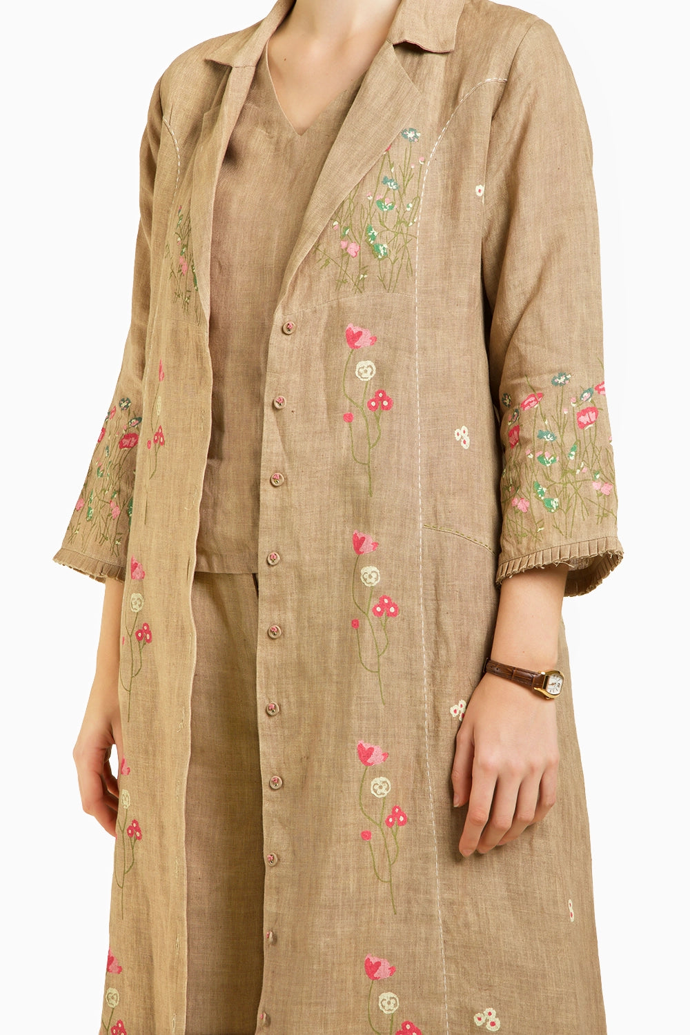 Linen Printed Jacket with Top and Flared Pant