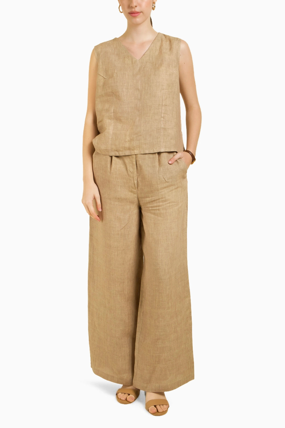 Linen Printed Jacket with Top and Flared Pant