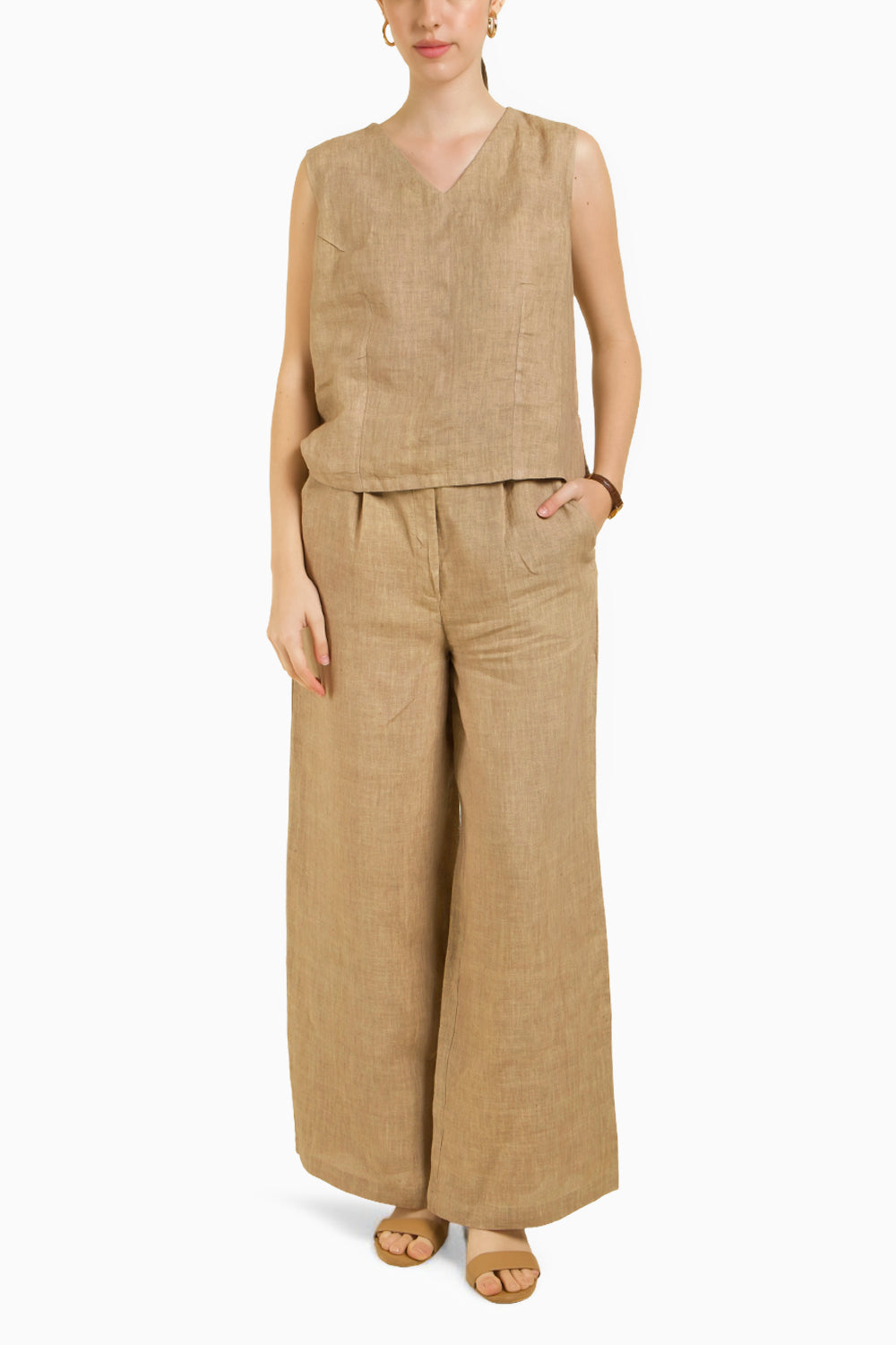 Linen Printed Jacket with Top and Flared Pant