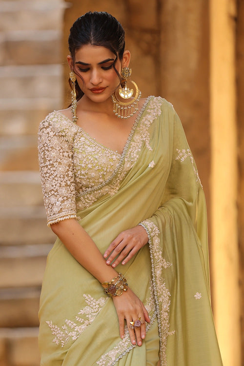 Vaayu Green Bail Buti Saree Set
