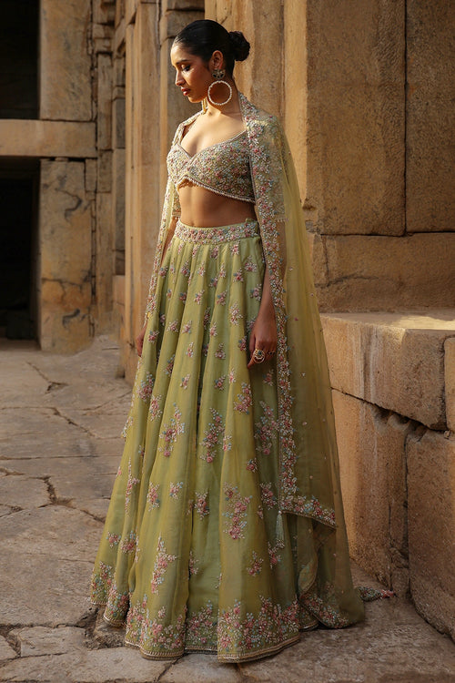 Vaayu Green Multicolor Phool Lehenga Set