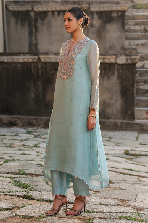 Vaayu Light Blue Heavy Neck Kurta Set