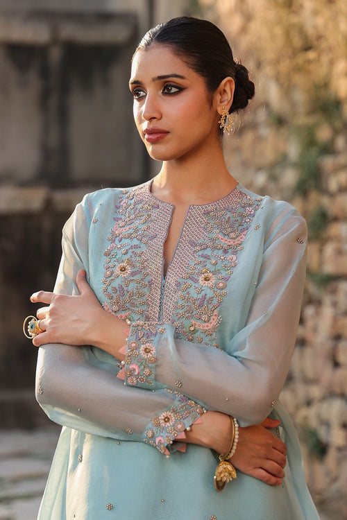 Vaayu Light Blue Heavy Neck Kurta Set