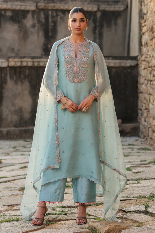 Vaayu Light Blue Heavy Neck Kurta Set