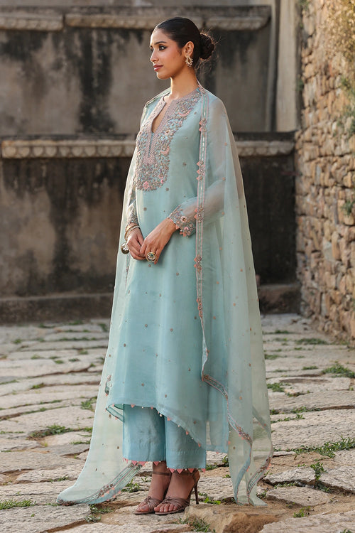 Vaayu Light Blue Heavy Neck Kurta Set