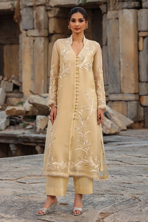 Vaayu Beige Heavy Jacket Kurta Set