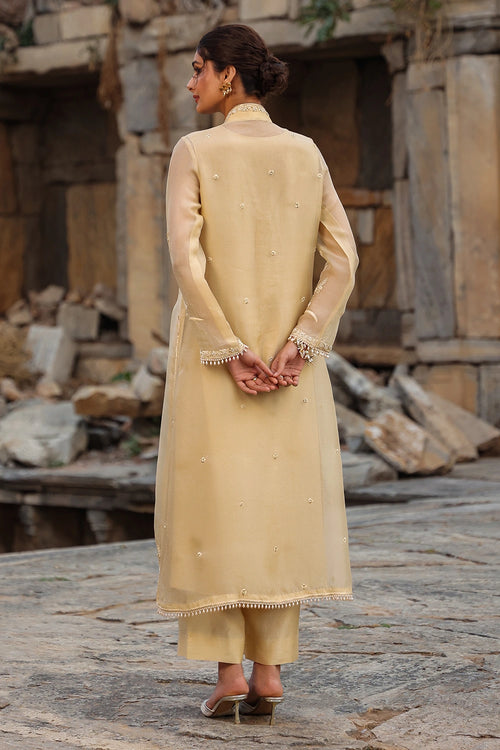 Vaayu Beige Heavy Jacket Kurta Set