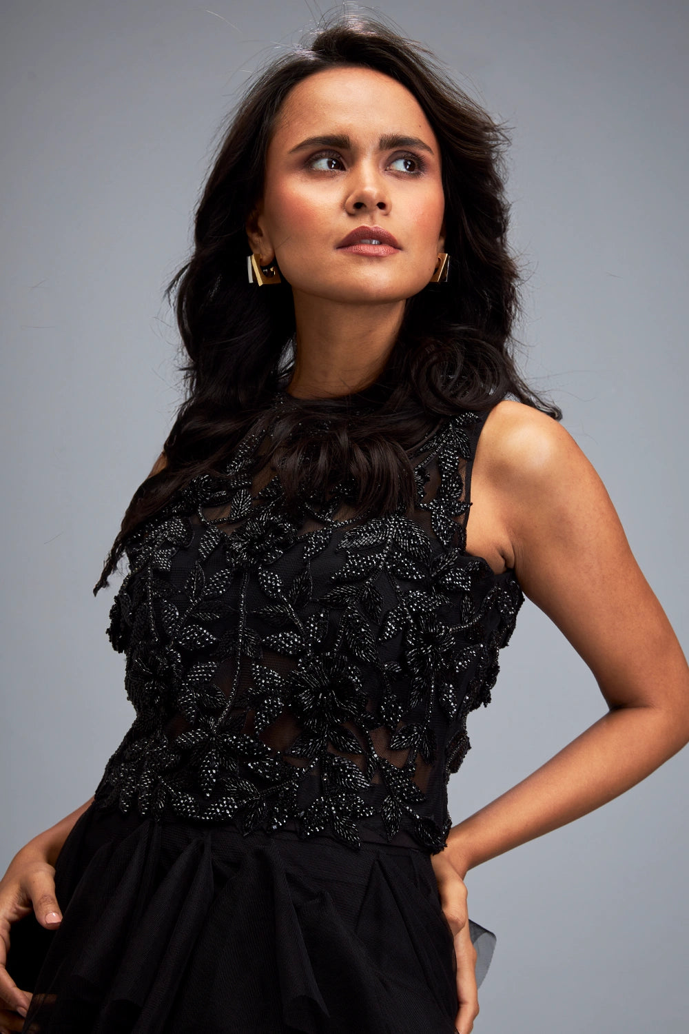 Swarovski High-neck Top With Tulle Skirt
