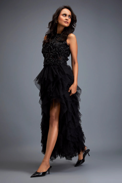 Swarovski High-neck Top With Tulle Skirt