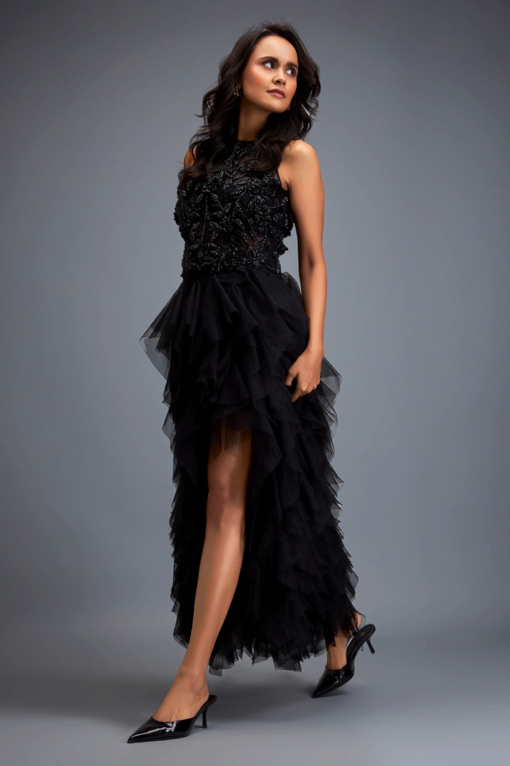 Swarovski High-neck Top With Tulle Skirt