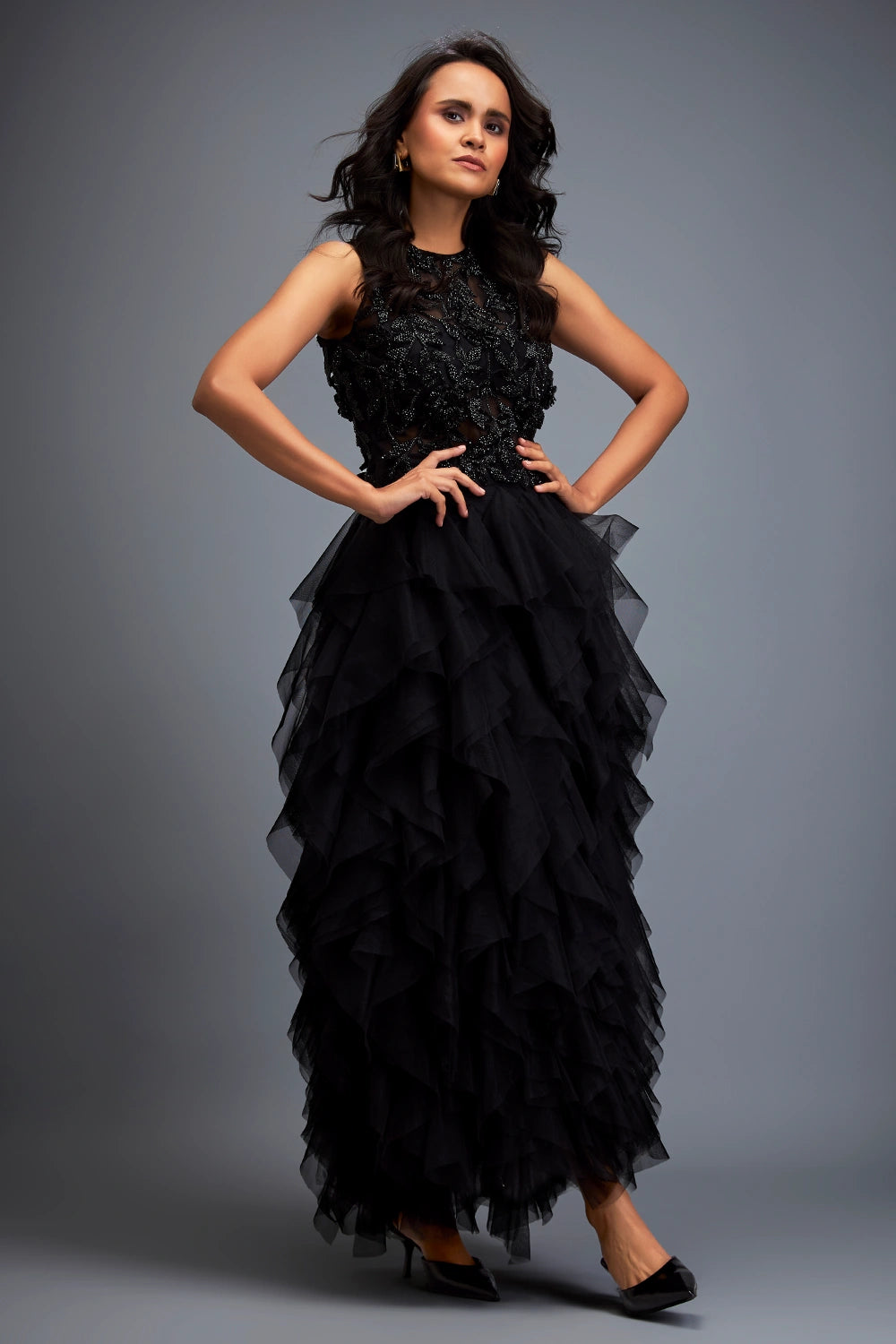 Swarovski High-neck Top With Tulle Skirt