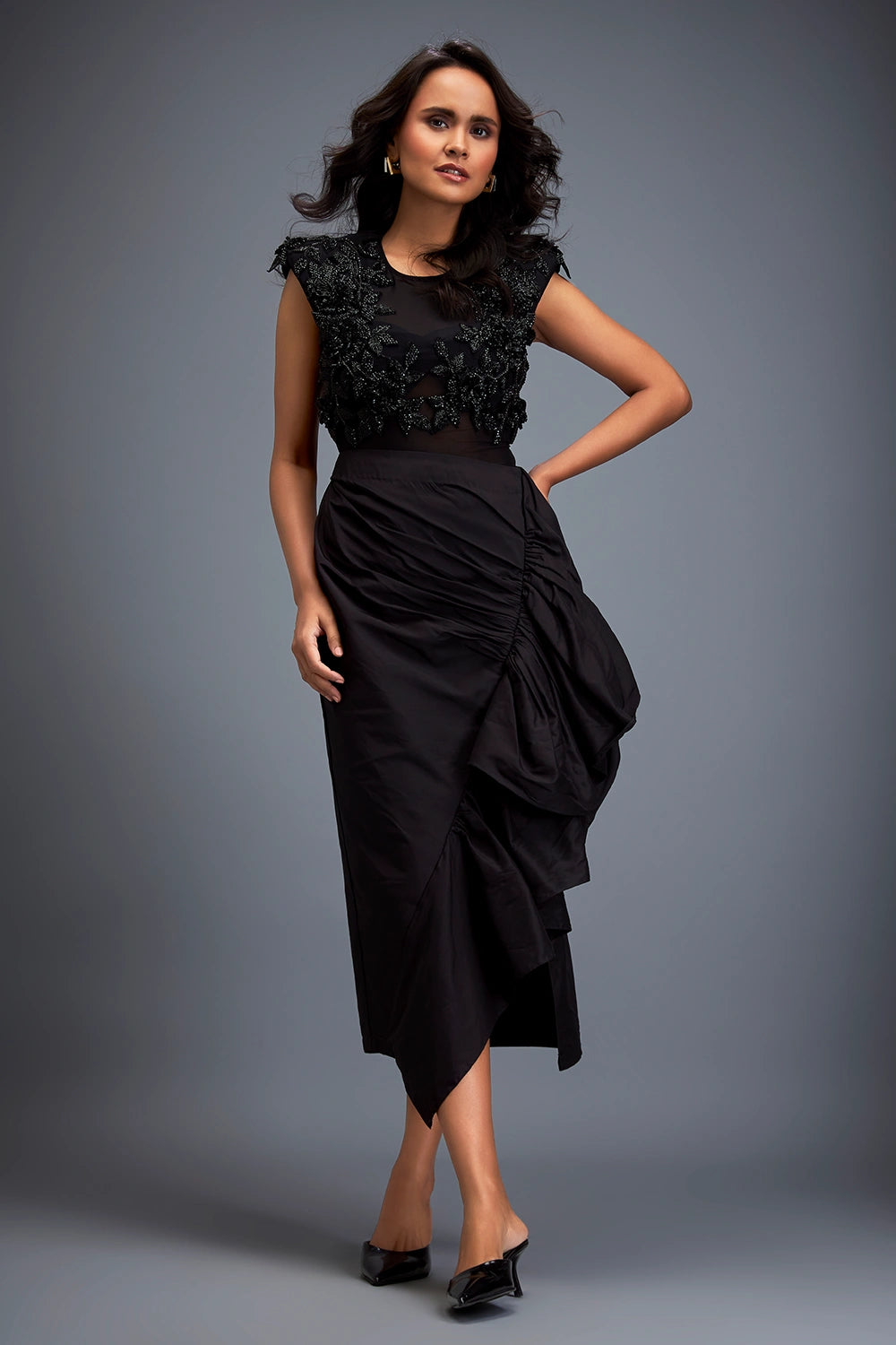 Swarovski Embellished Top With Asymmetric Skirt