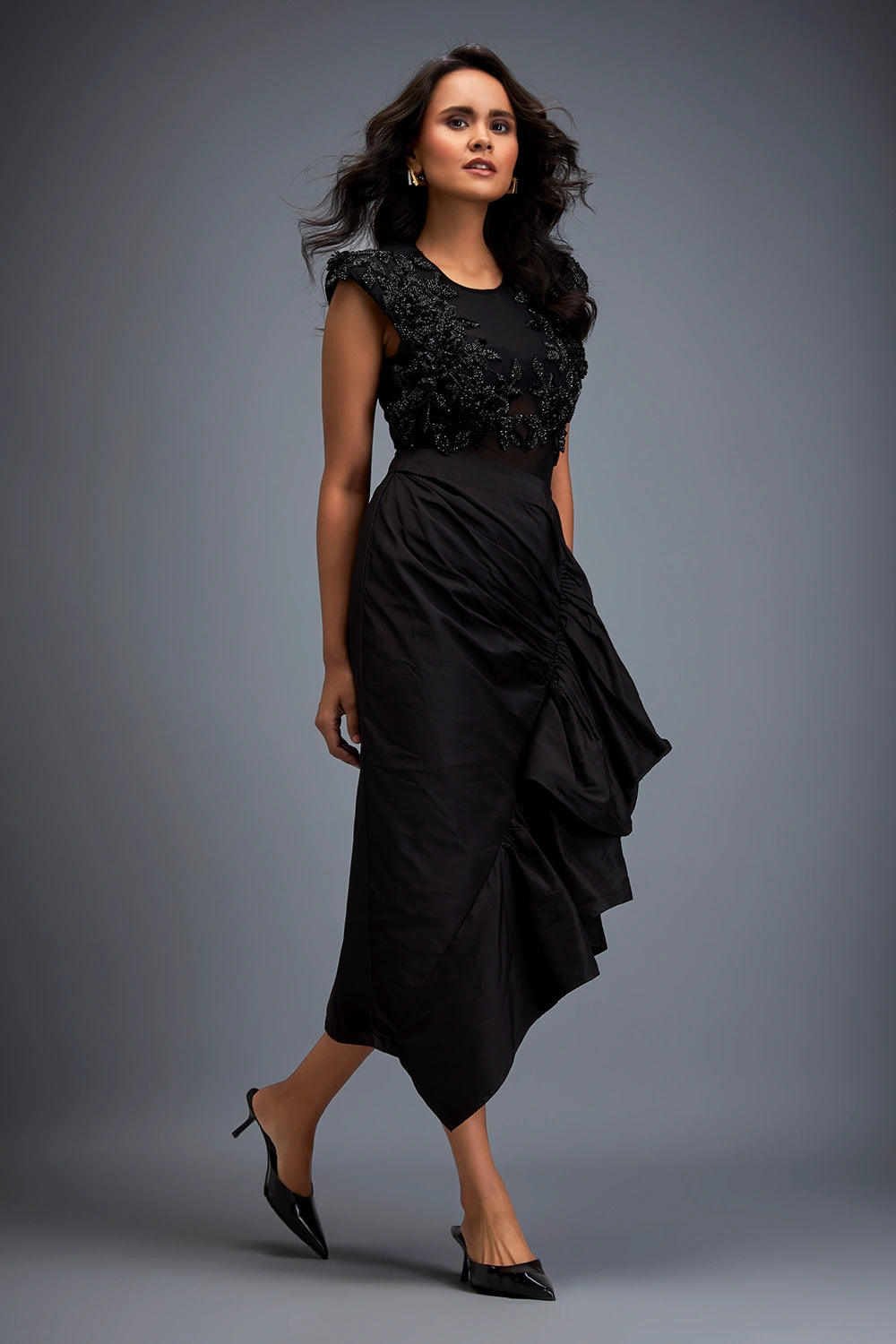 Swarovski Embellished Top With Asymmetric Skirt