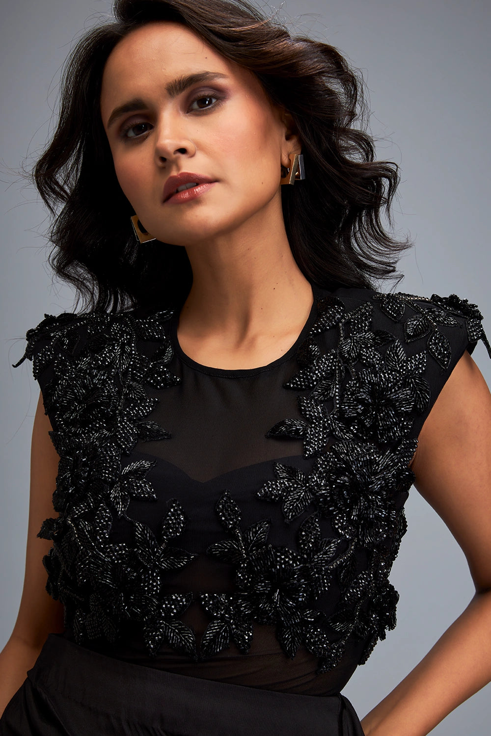 Swarovski Embellished Top With Asymmetric Skirt